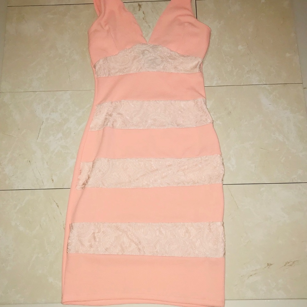 Pale pink lace V-neck dress
